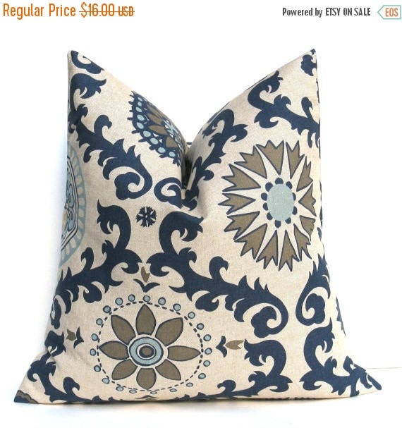 15 Off Sale NAVY PILLOW Blue Tan Pillow Cover Decorative