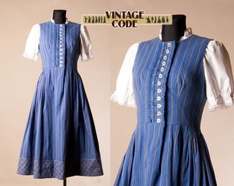 Blue Striped Pinafore Dirndl Dress / Austrian German Trachten Oktoberfest folk dress by Hansi trachten / size small to Medium