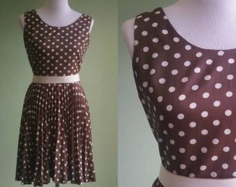 1960s Polka Dot Dress - Pleated Skirt Pretty Woman Dress- Small 27" Waist