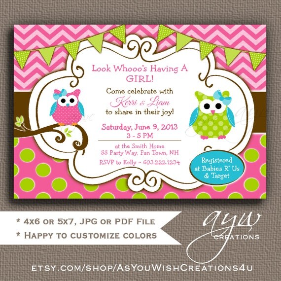 Owl Baby Shower Invitations Girl Baby Shower Invitations for Girls Polka Dots Chevron Printable Invitation Baby Shower Owl for Girls Il_570xn