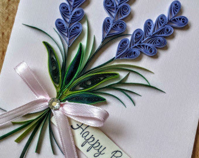 Paper Quilled lavender flowers Blanks card,Happy Birthday,Happy Mothers day card,Congratulations , Wedding, Happy Anniversary Card