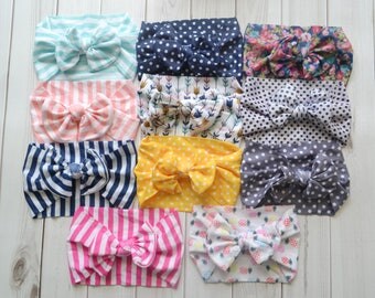 Print Nylon Knot Bow Headwrap, One size fits all nylon headbands, wide nylon headbands, baby headbands, baby shower gift, nylon head wrap