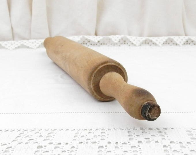 Vintage Rustic French Beech Wooden Rolling Pin, French Country Cottage Decor, Wooden Treen Primitive Kitchenware, Kitchenalia from France