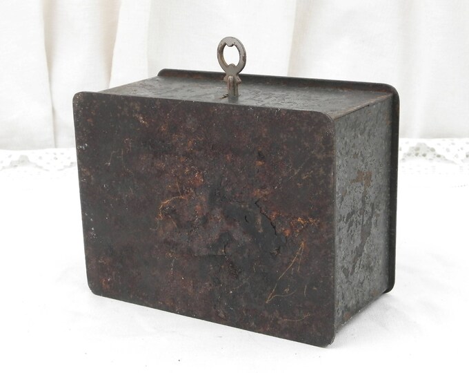 Antique Heavy Metal Cash Box / Coffer with Working Lock and Key, French Money Safe, Jewelry / Trinket Chest Casket Box