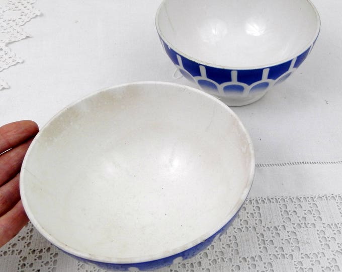 Antique Large Blue and White Coffee Bowls with Scalloped Sides from France, French Farmhouse Ceramic Café au Lait Bowls, Country Latte Bowl Antique Large Blue and White Coffee Bowls with Scalloped Sides from France, French Farmhouse Ceramic Café au Lait Bowls, Country Latte Bowl