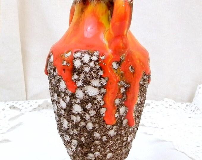 Vintage French 1960s Vallauris Vase Mid Century Modern Design Fat Lava Orange and Yellow Drip Glaze With "Ecume de Mer" Volcanic Glaze Vintage French 1960s Vallauris Vase Mid Century Modern Design Fat Lava Orange and Yellow Drip Glaze With "Ecume de Mer" Volcanic Glaze