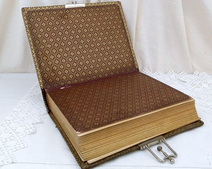 Large Antique French Leather Bound Photo Portrait Album with Metal Lock and Gold Gilt Edges, Family Photograph Book, Brocante Home Decor Large Antique French Leather Bound Photo Portrait Album with Metal Lock and Gold Gilt Edges, Family Photograph Book, Brocante Home Decor