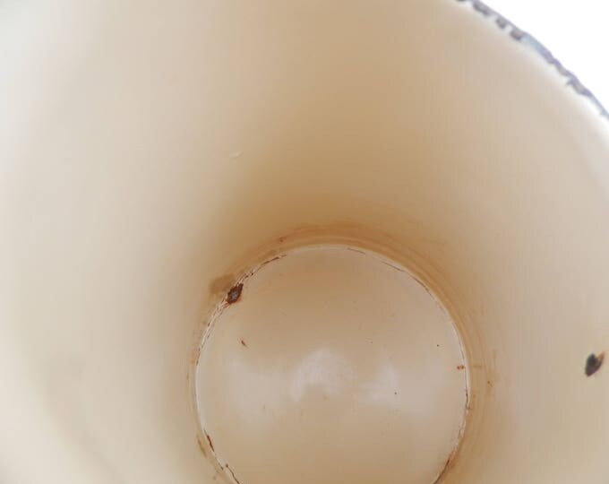 Small Antique French Pale Yellow / Beige French Enamelware Pitcher, Chippy Enamel Jug / Vase