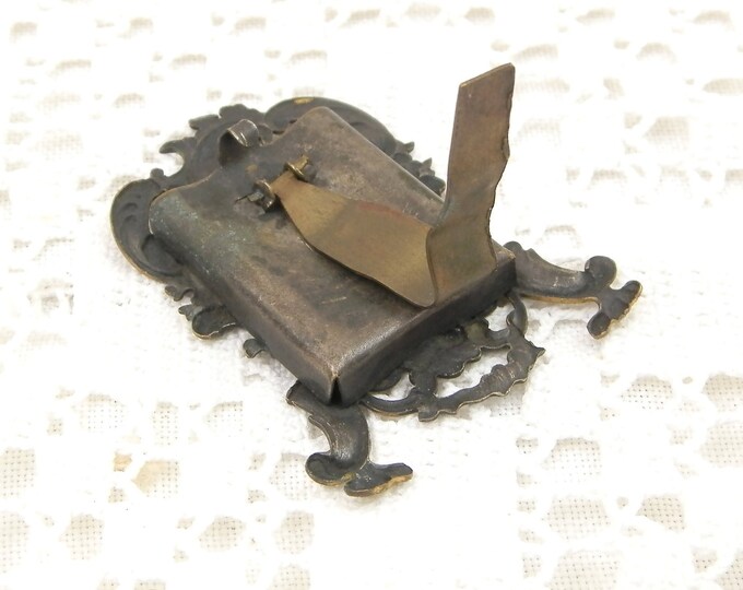 Very Small Antique Silver and Gold Plated Portrait Frame, Tiny French Victorian Metal Easel Standing Embossed Picture Frame