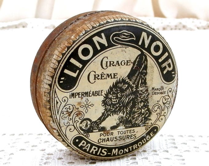 Vintage French War Time WW2 Ration Shoe Boot Polish Tin Lion Noir Black Lion Paris, Black and White World War Two Leather Cream from France