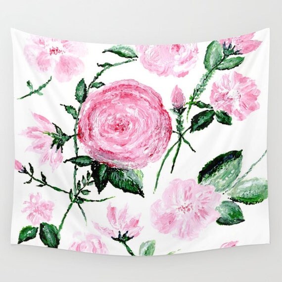 Pink White Floral Wall Tapestry blush pink tapestry light