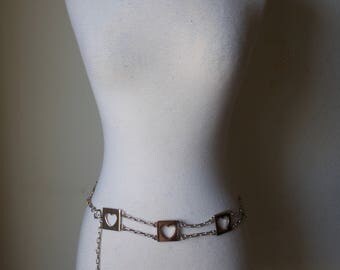 Vintage 1990s Moschino Silver Chain Belt With Hearts Made In Italy