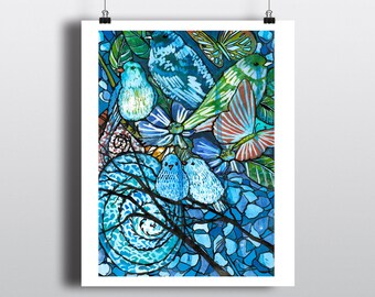 Abstract bird art | Etsy