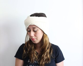 Knit turban headband, twisted knit headband, in Cream - Ready to Ship - The Amelie