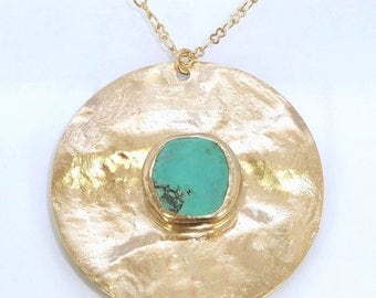 SUMMER SALE- Turquoise Necklace Pendant,Mom, Bohemian Jewelry,Turquoise Gold Pendant,Turquoise Jewelry, Long Gold Necklace,Gemstone Pendant,