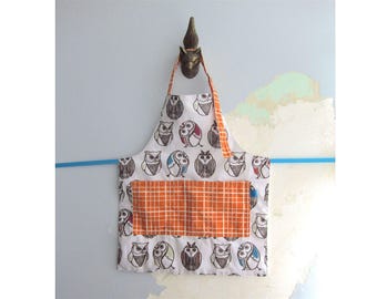 Toddler Apron with pocket - Owls