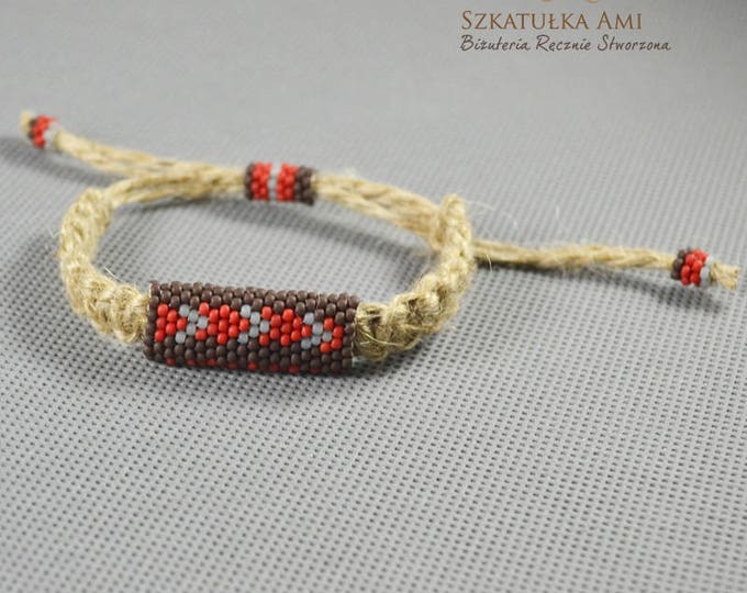 Red hemp bracelet, guys bracelet, men bracelet, natural bracelet, hippie bracelet, men jewelry, macrame bracelet, bead bracelet, beaded