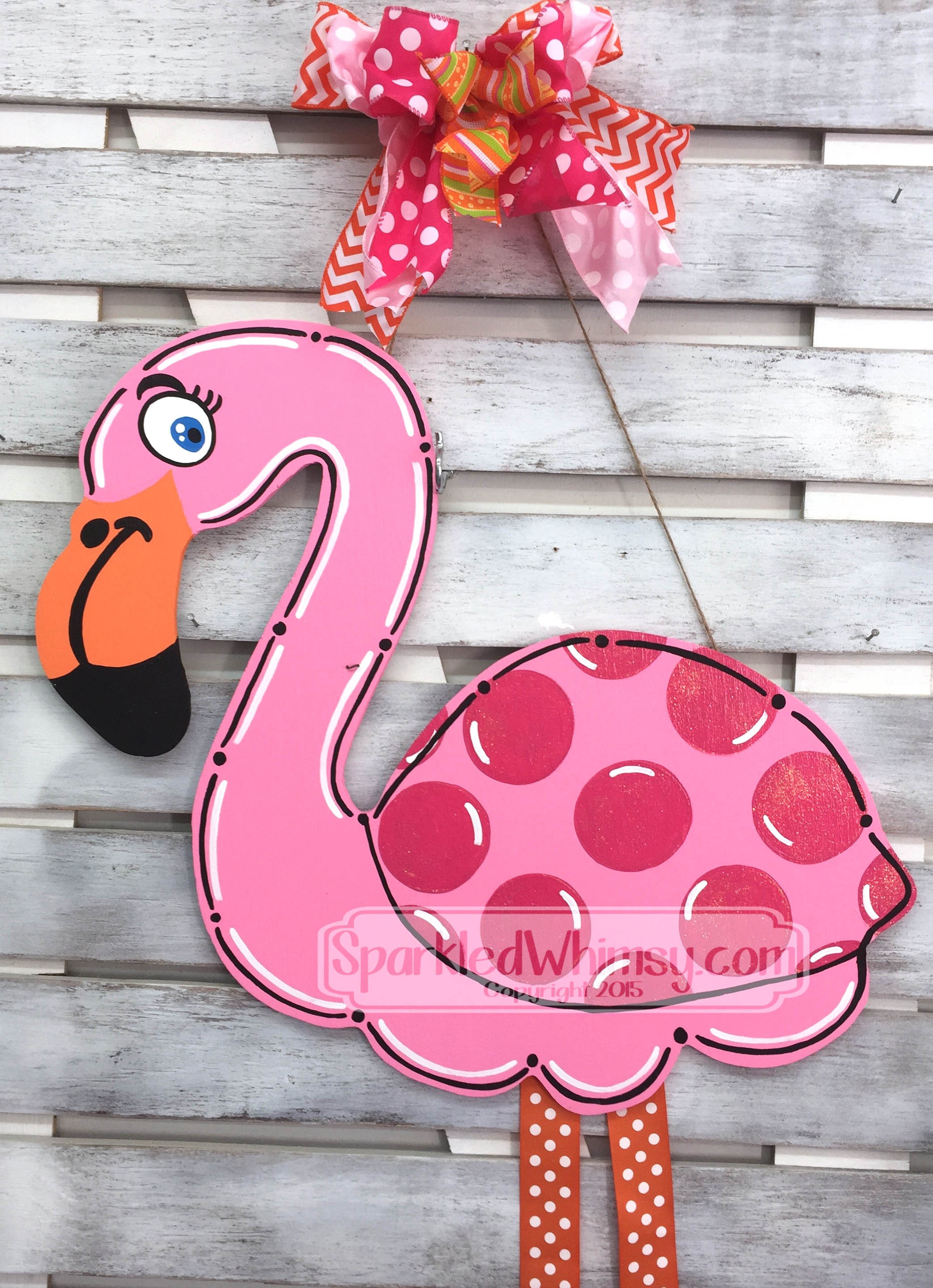 Summer Door Decor: Pink Flamingo Door Hanger Seasonal Door