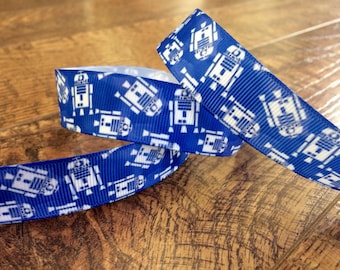 5 yards 7/8 R2D2 inspired ribbon. R2D2, Star Wars, metallic, grosgrain, ribbon, craft, crafting, sewing, scrapbook, hairbows