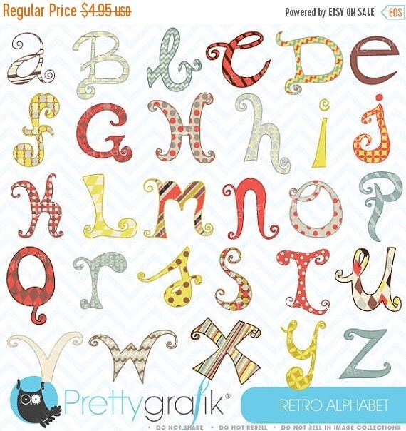 80% OFF SALE Retro alphabet clipart commercial use, vector graphics, digital clip art, digital images - CL385 Il_570xn