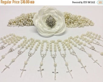 10%off sale 25 pcs Pearl Mini Rosaries, First communion favors Recuerditos Bautizo 25pz/ Mini Pearl Rosary Baptism Favors, Decade Rosaries