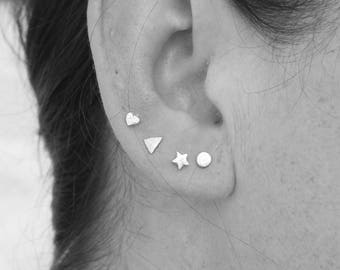 Sterling Silver Mix and Match Mini Studs- Single Earrings-Handmade Silver Studs-Star Studs-Heart Studs-Moon Studs-Square Studs-TriangleStuds