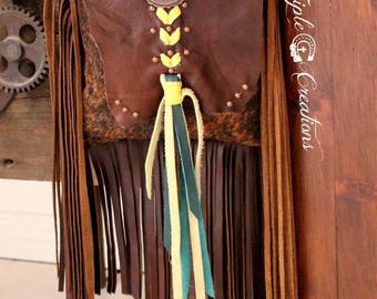 Cowhide and Leather Crossbody Bag