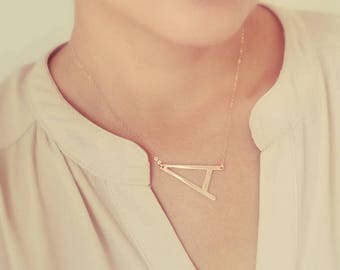 Large Letter Necklace, Rose Gold, Yellow Gold, Silver - Oversized Letter Necklace