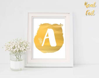 Monogram print, White and gold foil art print, Unique home decor, Real foil print, 8 x 10 print, Personalized wall decor, FAP10fp003W