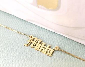 24K Gold Old English Name Choker/Gothic Choker Necklace/Gold Name Choker/Custom Gold Choker/Old English Necklace/Personalized Name Necklace