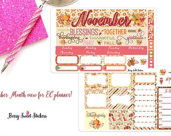 November Monthly kit, Planner Stickers, Fit for Erin Condren Life Planner, Planner Stickers, Monthly Layout, Month View stickers
