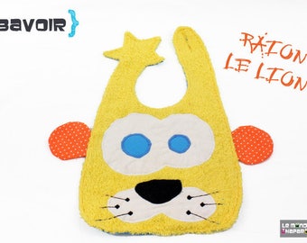 Bib Lion yellow terry fabrics and cotton practical closure