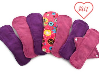 SALE!!!7 Soft 9 1/2" Minky Pads Set/Reusable Cloth Pads/ EcologicallyFriendly Cloth Pads,Cloth Mama Pads,Feminine Product,Soft Cloth Pads