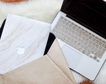 Marble Macbook Case, Gold Keyboard Cover, and Gold Laptop Sleeve
