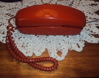1960s-70s Burnt Orange Rotary Dial Trimline Desk Phone/ Rotary Dial Telephone/ Orange/Rust/Sienna Trimline Dial Telephone/ Land Line Phone