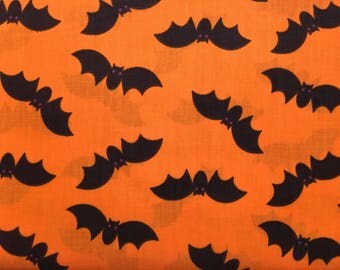 Halloween fabric by the yard - bat fabric by the yard - orange fabric - #17168