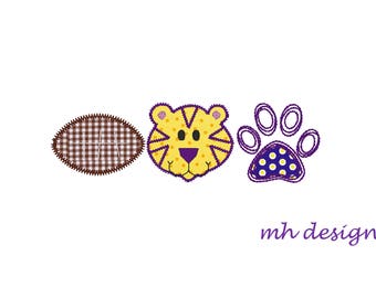 Tiger football embroidery design 5x7, Applique Design, Pawprint applique, Vintage stitch embroidery, Football embroidery file