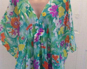 Vintage Miss Elaine Caftan Dress Chiffon loungewear Festival Boho