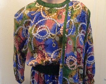 Vintage Diane Freis Silk Dress Boho Gypsy Abstract Scarf
