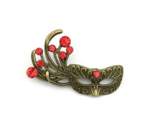 1 carnaval mask with glass stone broach,43mm x 62mm # PEN 100