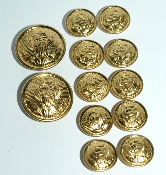 Brass Blazer Button Set. Traditional Eagle Crest. 2 Front and