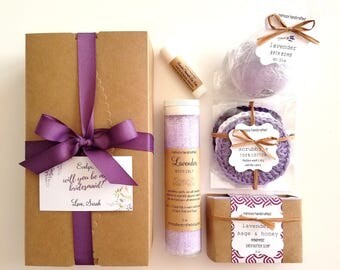 Lavender Spa Gift Set, Bridesmaid Gift Box, Full Size Bath Bomb, Soap, Bath Salt, Bridesmaid Proposal, Will you be my bridesmaid, Thank you