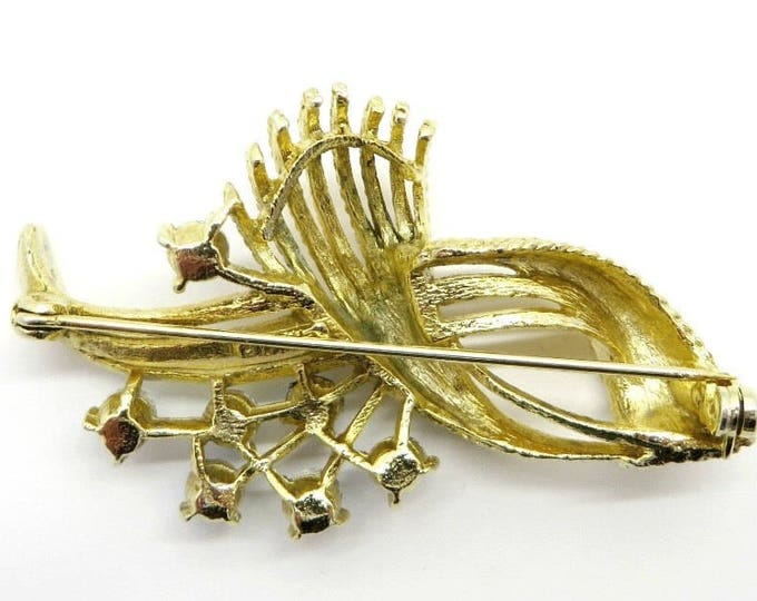Lisner AB Rhinestone Brooch, Vintage Designer Signed Gold Tone Costume Jewelry Gift Idea