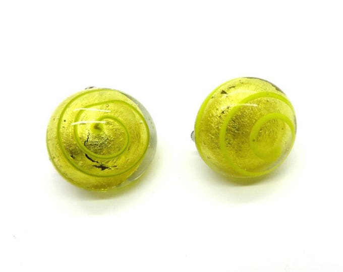 Vintage Dome Earrings, Yellow Foil Glass Earrings, Japan Clip-on Earrings, Dome Swirl Earrings, Summer Jewelry, Gift for Her