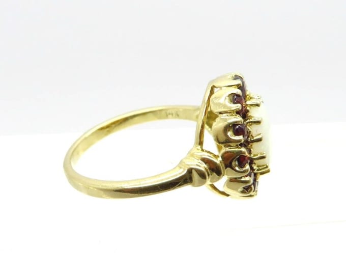 ON SALE! Opal Garnet 14K Gold Ring Vintage Estate Halo Cocktail Ring Anniversary Birthstone Ring Size 6