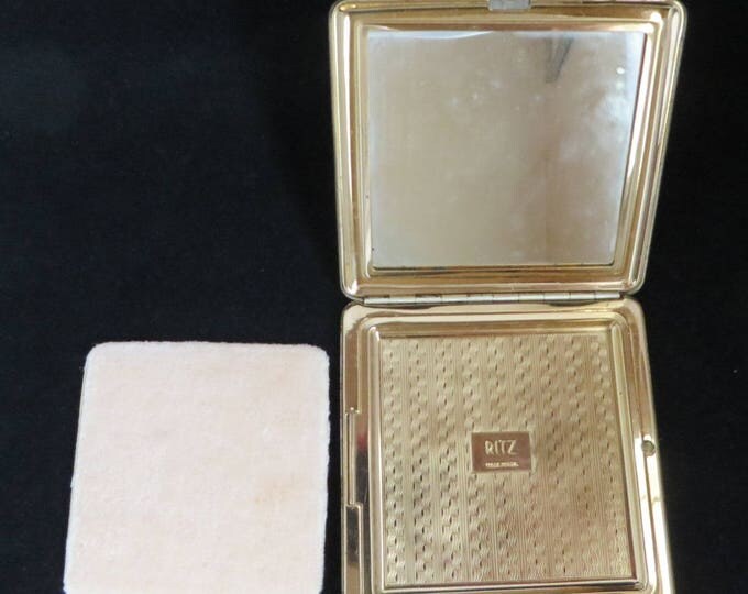 Ritz NY Compact, Vintage Silver Tone Gold Tone Square Makeup Compact, Collector's Compact