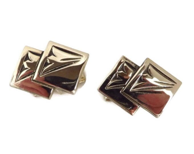 Pioneer Silver Tone Cuff Links, Vintage Double Square Cufflinks, Men's Suit Accessory, Gift for Him