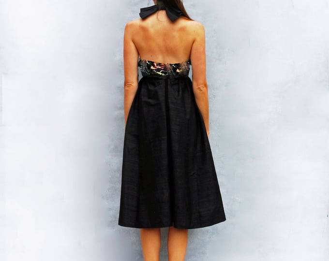 Silk Halterneck Dress, Vintage 1970s Black Evening Dress, Halterneck Dress, Vintage Evening Gown, Black Party Dress, Bridesmaid Dress, Prom
