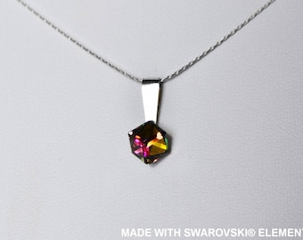 SWAROVSKI Crystal green pink yellow cube pendant / 925 sterling silver