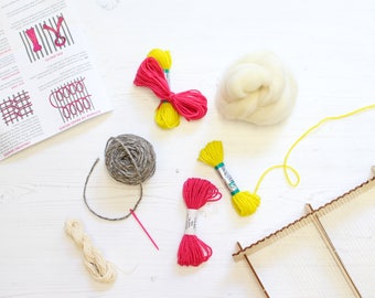 Weaving Supply Pack Lime & Pink - Weaving Loom Kit - Weaving Loom - Weaving Kit - Weaving Supplies - Weaving Yarn - Weaving Roving - Wool